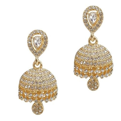 Boho Crystal Teardrop Earrings Vintage Jhumki Bel Dangle Earrings with Bell Pendant Lightweight Alloy