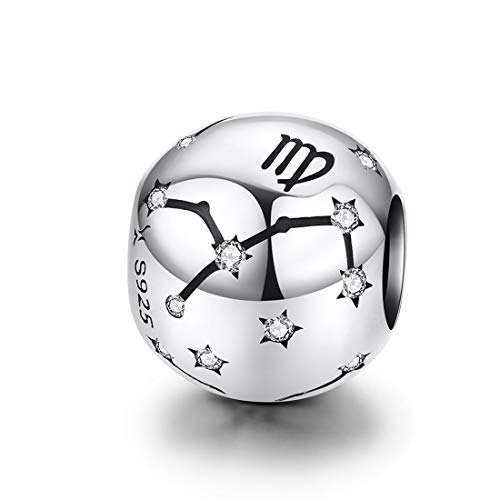 Constellation Charm 925 Sterling Silver Birthstone Bead for Pandora Charms Bracelet-Gift for Anniversary Birthday Christmas Day - color: Virgo （8.23-9.22）