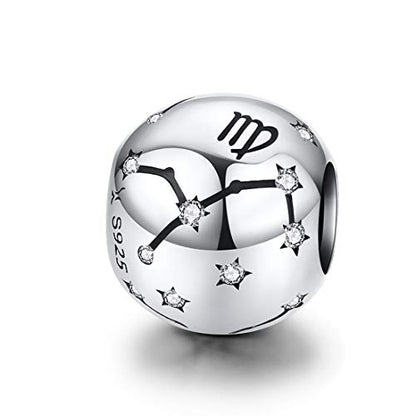 Constellation Charm 925 Sterling Silver Birthstone Bead for Pandora Charms Bracelet-Gift for Anniversary Birthday Christmas Day - color: Virgo （8.23-9.22）