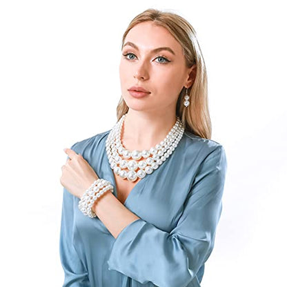 JNF Faux Pearl Statement Necklaces Big Beaded Necklace for Women Chunky Pearls Necklace and Earring Set Large beads Costume Necklace - color: White pearl necklace