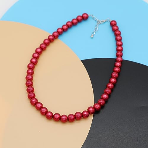Long Simulated 10mm AAA Pearl Strand Necklace for Women Multicolor Pearl Choker Necklace 1920s Pearl Statement Necklace Costume Jewelry - color: 10mm Red