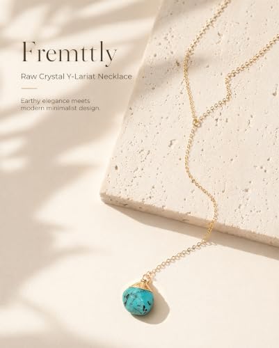 Lariat Necklace for Women Dainty Gold Long Crystal Drop Y-Shaped Necklace | 14k Gold Plated Crystal Drop Necklace Trendy Non Tarnish Simple Gold Jewelry For Wedding, Prom, Daily - color: Turquoise