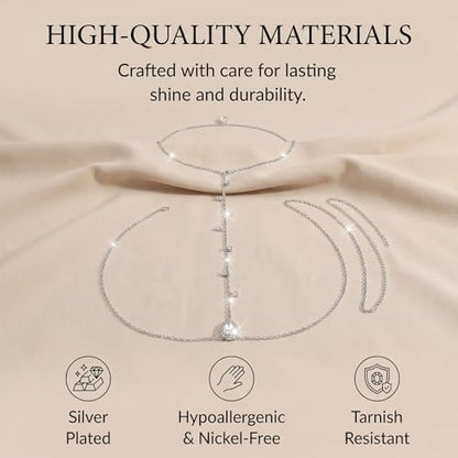 Back Necklace with Rhinestone Pearl Pendant Back Body Chain for Backless Dress Bridal Wedding Backdrop Necklace Crystal Simple Waist Body Jewelry for Women - color: A4:back chain
