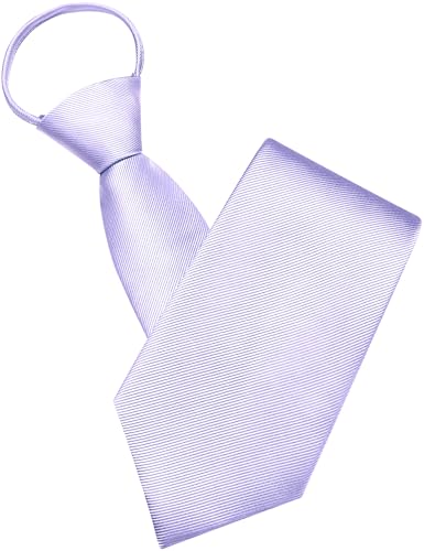 GUSLESON 3.15"（8cm） Mens Pre-tied Adjustable Zipper Tie Solid Necktie for Business and Wedding - color: Light Purple