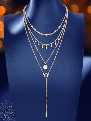 Layered Chain Necklace for Women，Pendant Stackable Jewelry,for Wedding, Party, Everyday Gifts - color: Gold