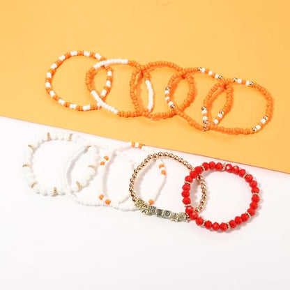 ZOLEAROPY Game Day Bracelets Stack Football Bracelets for Women Men Stackable Game day Bracelet Accessories Football Mom Outfit Jewelry Gifts - color: orange white