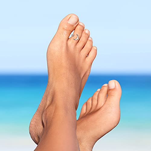 ChicSilver Toe Rings for Women 925 Sterling Silver Adjustable Toe Ring | 925 sterling silver, hypoallergenic for sensitive skin, adjustable open band, summer beach wear gift - color: G: Moon Star (1 pc)