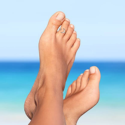 ChicSilver Toe Rings for Women 925 Sterling Silver Adjustable Toe Ring | 925 sterling silver, hypoallergenic for sensitive skin, adjustable open band, summer beach wear gift - color: G: Moon Star (1 pc)