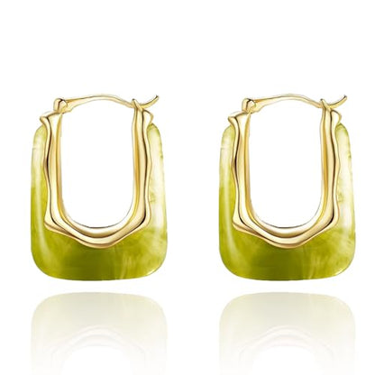 Acrylic Hoop Earrings for Women Gold Chunky Statement Huggie Earrings Clear Green Resin Drop Earring Minimalist Trendy Jewelry Gift - color: green hoop