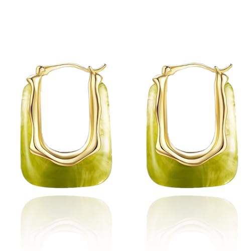 Acrylic Hoop Earrings for Women Gold Chunky Statement Huggie Earrings Clear Green Resin Drop Earring Minimalist Trendy Jewelry Gift - color: green hoop