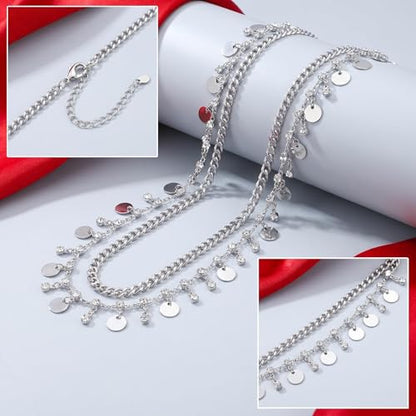 Layered Belly Waist Chain for Women - color: Silver Disc Waist Chain