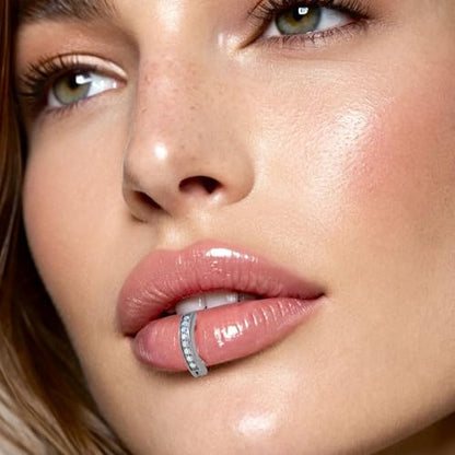 16G Labret Stud, G23 Titanium Vertical Labret Lip Piercing Jewelry, Gold Eyebrow Ring Clicker Belly Button Ring Hoop For Women Men - color: Silver, size: 8mm AB CZ