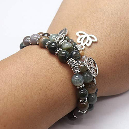 Tree of Life Yoga Healing Stone Bracelets,Multilayer Lotus Chakra Stone Reiki Bracelet Sets,Anxiety Crystal Natural Stone,for Women Stress Relief - style: Style 3 India + aquatic plants