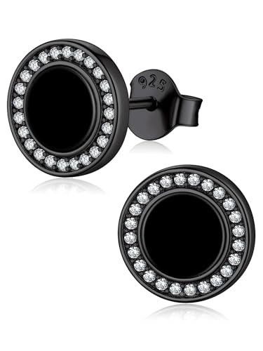 ChicSilver 925 Sterling Silver Viking Rune Natural Black Onyx Stud Earrings For Women Men - style: E: Round Onyx-Black