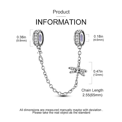 Hapour 925 Sterling Silver Safety Chain Charm for Bracelet Pendant Beads | Dragonfly Dangle Charm, Seashell Starfish Heart Clip Stopper Spacer Beads Jewelry - color: Dragonfly