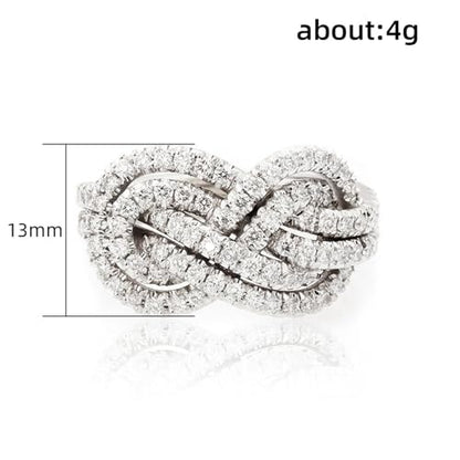 PAVOOI 14K Gold Plated X Ring Simulated Diamond CZ Criss Cross Ring for Women Juude Jewelers Silver Rose Gold Braided Wrap Knot Style Promise Statement Cocktail Party Ring(Silver.H-US Code-6) - color: SILVER.H, size: (US Code-6)