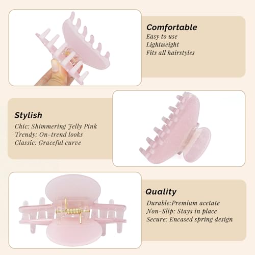 MAORULU Medium Cute Acetate Hair Claw Clips for Women Girls, 3 Inch Cherry Red Claw Clips for Thin & Medium Thick Hair, Durable French Banana Clip with Gift Box (Glitter Pink) - color: Glitter Pink
