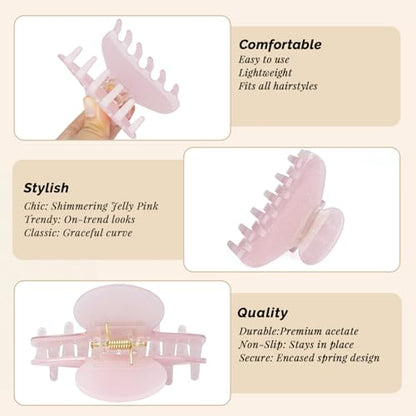 MAORULU Medium Cute Acetate Hair Claw Clips for Women Girls, 3 Inch Cherry Red Claw Clips for Thin & Medium Thick Hair, Durable French Banana Clip with Gift Box (Glitter Pink) - color: Glitter Pink