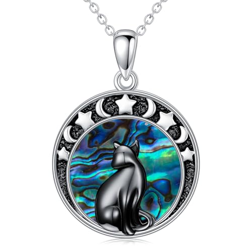 Witch Necklace 925 Sterling Silver Pentagram Triple Moon Pentacle Pendant Wiccan Pagan Jewelry Witchy Gifts for Women - style: Black Cat-3