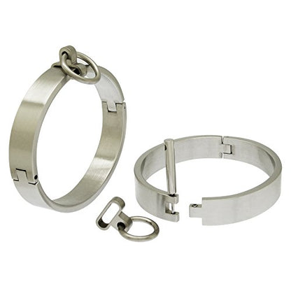 Stainless Steel Lockable Wrist Ankle Cuff Bracelet, Brushed Silver, Oval Shape, with Removable O-Ring and Hexagon Key