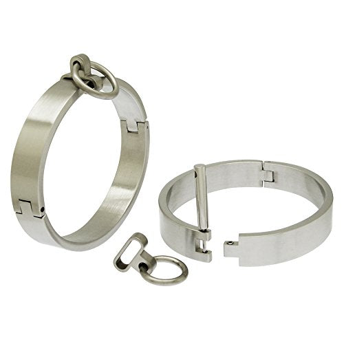 Stainless Steel Lockable Wrist Ankle Cuff Bracelet, Brushed Silver, Oval Shape, with Removable O-Ring and Hexagon Key