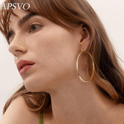 Apsvo Hoop Earrings for Women, 5mm Wide 14K Gold Plated/Silver Hoop Earring Hypoallergenic 925 Sterling Silver Earrings Lightweight Large Earrings for Women - color: 3mmWide-60mmGold