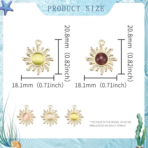 30 Pieces Gold Sun Charms Vintage Metal Celestial Acrylic Gemstone Crystal Pendants Beads for Bow Jewelry Making DIY Bracelets Necklace Earring Supplies