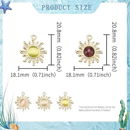30 Pieces Gold Sun Charms Vintage Metal Celestial Acrylic Gemstone Crystal Pendants Beads for Bow Jewelry Making DIY Bracelets Necklace Earring Supplies