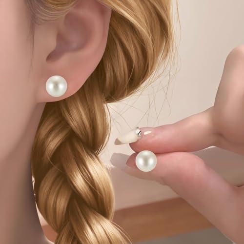Big Pearl Stud Earrings:Hypoallergenic 14k Gold Plated Sterling Silver Post Stud Earrings Large Size Simulated Round Pearl Earrings Set for Women 8mm/10mm/12mm - High Luster Tarnish Resistant Wedding Daily Jewelry 3 Pairs