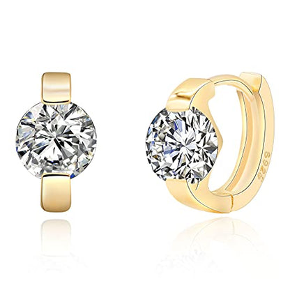 Tiny Huggie hoop Earrings for Women | 14k Gold Plated, Mini Round Cubic Zirconia, Small Simulated Diamond Huggies, Hypoallergenic Jewelry Gifts - color: Clear