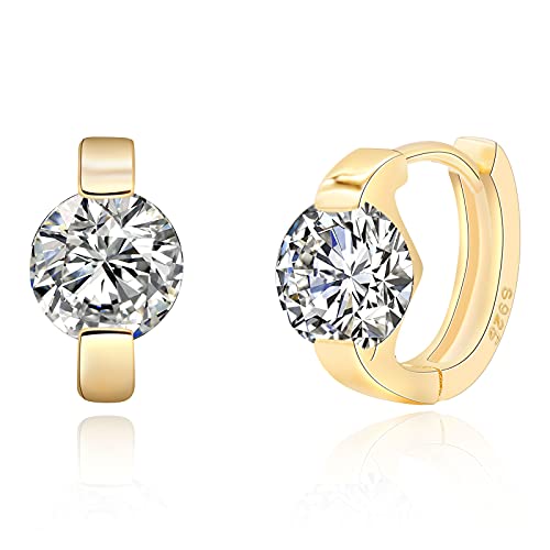 Tiny Huggie hoop Earrings for Women | 14k Gold Plated, Mini Round Cubic Zirconia, Small Simulated Diamond Huggies, Hypoallergenic Jewelry Gifts - color: Clear
