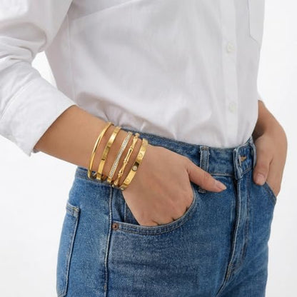 Camhanno Gold Bangle Bracelets for Women Trendy Waterproof - 18K Gold Plated Stackable Bamboo Style Stainless Steel Bracelets Non Tarnish Fashion Jewelry Gifts for Women