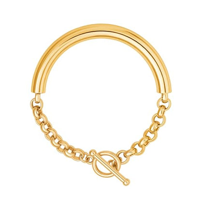 SOFYBJA 18k Gold Plated Personalized Chunky Cuban Oval Link Chain Bracelets for Men Toggle Rope Bracelet Jewelry for Women - style: Catheter Circles Double Mixed Link Bracelet