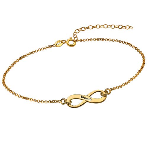 Personalized Infinity Bracelet - Choose Your Style - Sterling Silver, Solid Gold or Plated - Rolo Chain - color: 18K Gold Vermeil Silver, size: 1 Name Bracelet