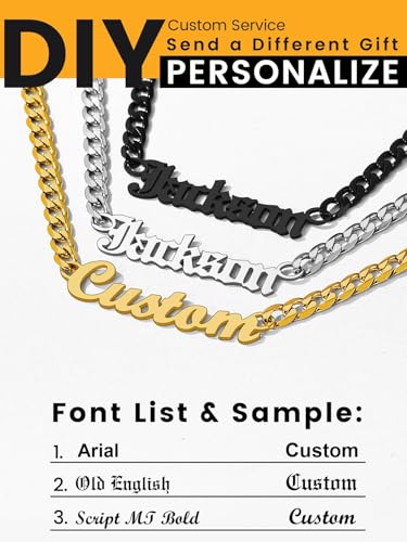 GoldChic JEWELRY Name Necklace Personalized for Men, Womens Custom Name Plate Chain, Stainless Steel Customized Old English Nameplate Choker with Curb Chains Custom, 16 inches to 30 inches - color: Cuban Chain 6 mm - Gold
