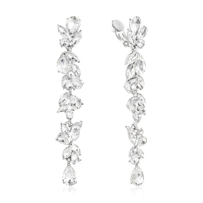 Crysdue Clip On Earrings for Women Rhinestone Crystal Teardrop Cluster Wedding Bridal Non Pierced Long Dangle Earring for Prom Party - color: Clear Silver-Tone