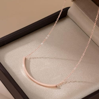 SLUYNZ Solid 925 Sterling Silver Minimalist Bar Choker Necklace for Women Teens Curved Tube Bar Pendant Necklace - color: C-Rose Gold Plated