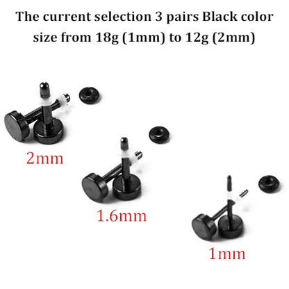 LADEMAYH Comfy Dead Stretching Ear Tapers Stretching Kit, Small Gaps Packed, 0.5mm Increments, Surgical Stainless Steel 316L, Flat Top Ear Plugs, Pain-Free Body Piercing Jewelry for Women & Mens - color: Black, size: 1-2mm 6pcs