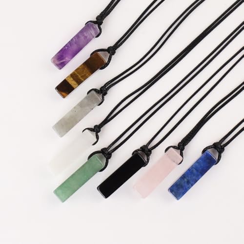 FANASY Natural Gemstone Pendant Necklace for Men Healing Crystal Pendant Adjustable Black Rope Necklace Jewelry Gifts for Women Men - color: Lapis Lazuli