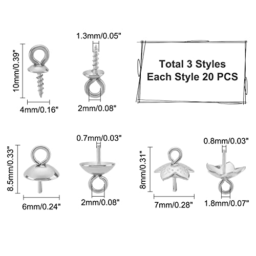UNICRAFTALE About 60Pcs Pendants Pinch Charm Connector Findings Pendant Bails Clasps Stainless Steel Cup Pearl Peg Bails Pin Pendants for DIY Jewelry Making 8~10x4~7mm - color: Stainless Steel Color-3 Styles