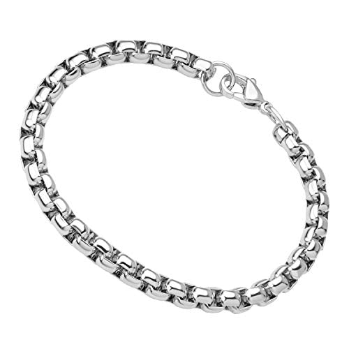 555Jewelry 5mm Stainless Steel Box Chain Bracelet for Men & Women, 6.5 to 9 Inch - color: Silver