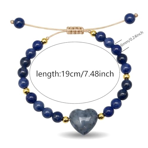 Heart Crystal Bracelet,Natural Gemstone Healing Bead Bracelet | Handmade Jewelry Gifts for Women Men,Graduation Gift for Her - color: Blue Stripe Bracelet