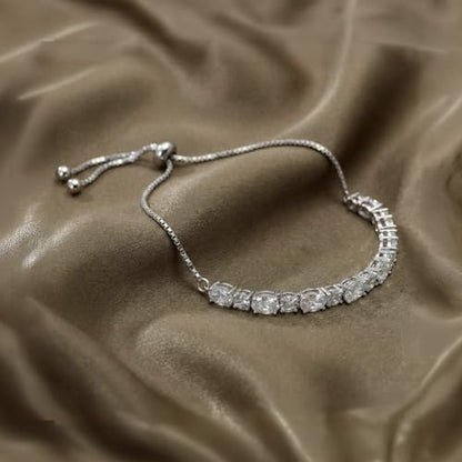 LeCalla 925 Sterling Silver Sliding Bolo Bracelet | Adjustable Beaded Tennis Bracelets for Women | Adjustable Slider Bolo Bracelets Gifts for Her - color: Sliding Bolo CZ