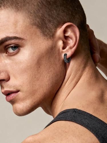 PROSTEEL Stainless Steel Huggie Hoop Earrings for Mens Gold/Black/Silver | Skull/Infinity Pattern, Spike/Cuban Links 4 Design Options Hypoallergenic Lightweight Earring Hip Hop Punk Gothic Jewelry - style: Skull-Black