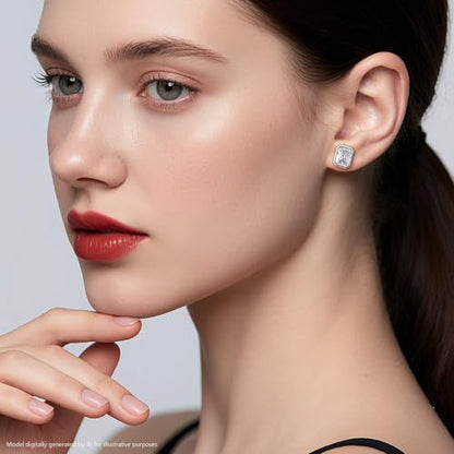 Brilliant Heart-cut/Oval-cut/Trillion-cut/Cushion-cut/Emerald-cut/Marquise-cut Stud, 925 Sterling Silver Cubic Zirconia Stud Earrings for Women Men - style: I-Emerald cut-silver