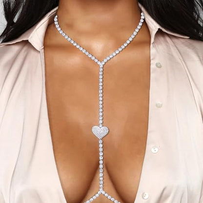 Body Chain Jewelry for Women, Layered Waist Chain for Bikinis | Sexy Body Jewelry, Adjustable Fit, Chest Belly Chain, Gold & Silver Options, Beach Vacation, Festivals Raves & Concerts - style: Heart1