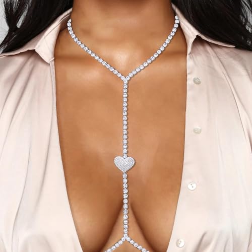 Body Chain Jewelry for Women, Layered Waist Chain for Bikinis | Sexy Body Jewelry, Adjustable Fit, Chest Belly Chain, Gold & Silver Options, Beach Vacation, Festivals Raves & Concerts - style: Heart1