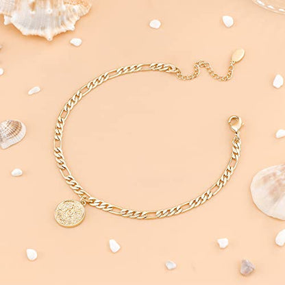 Anklets for Women Dainty Zodiac Constellation Anklet Zodiac Sign Disc Ankle Bracelet 14k Gold-Plated Anklets for Women - color: Taurus（Apr.20—May.20)