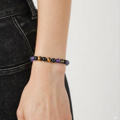 Tiger Eye Bracelet Natural Stone Beaded Bracelet for Men and Women, Stretchy Healing Crystal Jewelry for Daily Wear - color: Multicolor