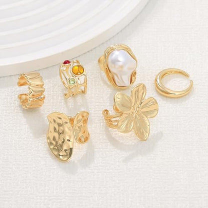 Chunky Rings for Women Stackable Vintage Adjustable Rings for Women Gold Statement Stone Ring Set Non Tarnish Vintage Jewelry - style: Gold 6